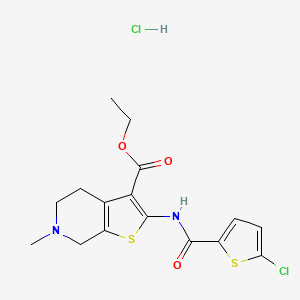 molecular formula C16H18Cl2N2O3S2 B2792587 Ethyl 2-(5-chlorothiophene-2-carboxamido)-6-methyl-4,5,6,7-tetrahydrothieno[2,3-c]pyridine-3-carboxylate hydrochloride CAS No. 1185089-12-6