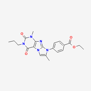molecular formula C21H23N5O4 B2792616 Ethyl 4-(1,7-dimethyl-2,4-dioxo-3-propyl-1,3,5-trihydro-4-imidazolino[1,2-h]pu rin-8-yl)benzoate CAS No. 887467-96-1