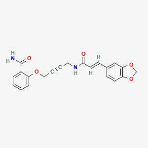 molecular formula C21H18N2O5 B2792630 (E)-2-((4-(3-(benzo[d][1,3]dioxol-5-yl)acrylamido)but-2-yn-1-yl)oxy)benzamide CAS No. 1448139-30-7
