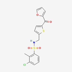 molecular formula C17H14ClNO4S2 B2792639 3-chloro-N-((5-(furan-2-carbonyl)thiophen-2-yl)methyl)-2-methylbenzenesulfonamide CAS No. 1797600-11-3