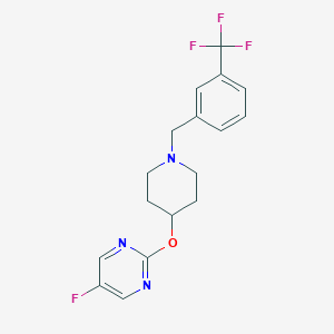 molecular formula C17H17F4N3O B2792648 5-Fluoro-2-[1-[[3-(trifluoromethyl)phenyl]methyl]piperidin-4-yl]oxypyrimidine CAS No. 2380143-39-3