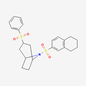 molecular formula C23H27NO4S2 B2792680 (1R,5S)-3-(phenylsulfonyl)-8-((5,6,7,8-tetrahydronaphthalen-2-yl)sulfonyl)-8-azabicyclo[3.2.1]octane CAS No. 1448122-24-4