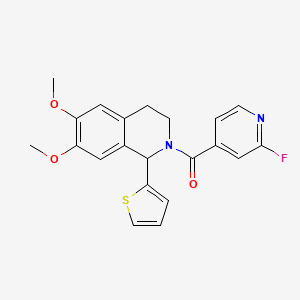 molecular formula C21H19FN2O3S B2792682 2-(2-Fluoropyridine-4-carbonyl)-6,7-dimethoxy-1-(thiophen-2-yl)-1,2,3,4-tetrahydroisoquinoline CAS No. 1241192-34-6