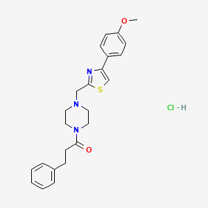 molecular formula C24H28ClN3O2S B2792688 1-(4-((4-(4-Methoxyphenyl)thiazol-2-yl)methyl)piperazin-1-yl)-3-phenylpropan-1-one hydrochloride CAS No. 1215483-59-2