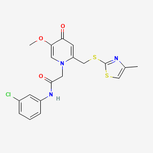 molecular formula C19H18ClN3O3S2 B2792694 N-(3-chlorophenyl)-2-(5-methoxy-2-(((4-methylthiazol-2-yl)thio)methyl)-4-oxopyridin-1(4H)-yl)acetamide CAS No. 1005302-08-8