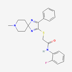 molecular formula C22H23FN4OS B2792700 N-(2-fluorophenyl)-2-((8-methyl-3-phenyl-1,4,8-triazaspiro[4.5]deca-1,3-dien-2-yl)thio)acetamide CAS No. 1189661-19-5