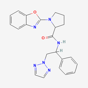 molecular formula C22H22N6O2 B2792707 1-(benzo[d]oxazol-2-yl)-N-(1-phenyl-2-(2H-1,2,3-triazol-2-yl)ethyl)pyrrolidine-2-carboxamide CAS No. 2034206-57-8