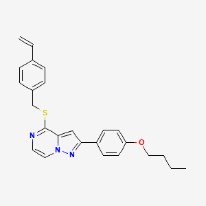 molecular formula C25H25N3OS B2792736 2-(4-Butoxyphenyl)-4-[(4-vinylbenzyl)thio]pyrazolo[1,5-a]pyrazine CAS No. 1224017-67-7