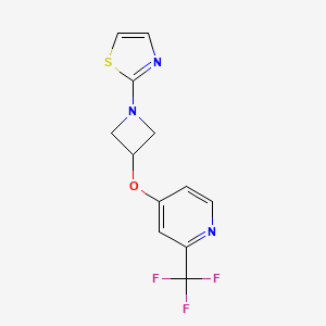 molecular formula C12H10F3N3OS B2792745 2-[3-[2-(Trifluoromethyl)pyridin-4-yl]oxyazetidin-1-yl]-1,3-thiazole CAS No. 2415487-68-0