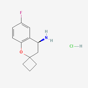 molecular formula C12H15ClFNO B2792799 (4S)-6-fluoro-3,4-dihydrospiro[1-benzopyran-2,1'-cyclobutane]-4-amine hydrochloride CAS No. 2219353-75-8