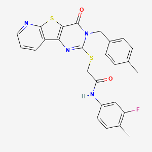 molecular formula C26H21FN4O2S2 B2792806 N-(3-fluoro-4-methylphenyl)-2-((3-(4-methylbenzyl)-4-oxo-3,4-dihydropyrido[3',2':4,5]thieno[3,2-d]pyrimidin-2-yl)thio)acetamide CAS No. 1223957-61-6