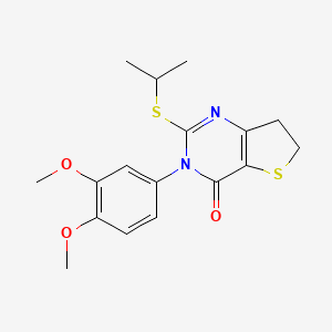 molecular formula C17H20N2O3S2 B2792820 3-(3,4-Dimethoxyphenyl)-2-propan-2-ylsulfanyl-6,7-dihydrothieno[3,2-d]pyrimidin-4-one CAS No. 877655-38-4