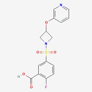 molecular formula C15H13FN2O5S B2792825 2-Fluoro-5-((3-(pyridin-3-yloxy)azetidin-1-yl)sulfonyl)benzoic acid CAS No. 1904168-57-5