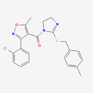 molecular formula C22H20ClN3O2S B2792843 (3-(2-chlorophenyl)-5-methylisoxazol-4-yl)(2-((4-methylbenzyl)thio)-4,5-dihydro-1H-imidazol-1-yl)methanone CAS No. 919709-77-6