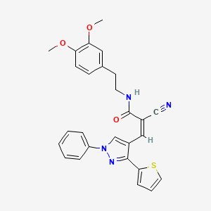 molecular formula C27H24N4O3S B2792851 (Z)-2-Cyano-N-[2-(3,4-dimethoxyphenyl)ethyl]-3-(1-phenyl-3-thiophen-2-ylpyrazol-4-yl)prop-2-enamide CAS No. 1007182-14-0
