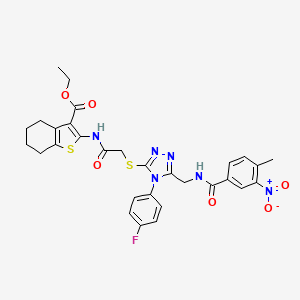 molecular formula C30H29FN6O6S2 B2792861 ethyl 2-(2-((4-(4-fluorophenyl)-5-((4-methyl-3-nitrobenzamido)methyl)-4H-1,2,4-triazol-3-yl)thio)acetamido)-4,5,6,7-tetrahydrobenzo[b]thiophene-3-carboxylate CAS No. 393849-73-5