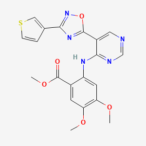 molecular formula C20H17N5O5S B2792887 Methyl 4,5-dimethoxy-2-({5-[3-(thiophen-3-yl)-1,2,4-oxadiazol-5-yl]pyrimidin-4-yl}amino)benzoate CAS No. 2380182-28-3