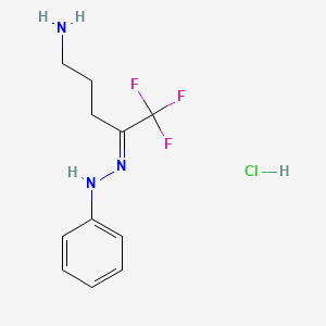 molecular formula C11H15ClF3N3 B2792894 (E)-1-(5-amino-1,1,1-trifluoropentan-2-ylidene)-2-phenylhydrazine hydrochloride CAS No. 1809176-30-4