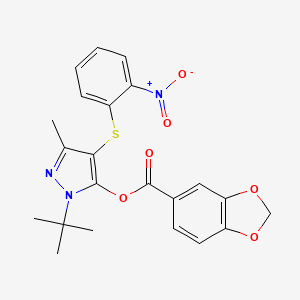 molecular formula C22H21N3O6S B2792901 [2-Tert-butyl-5-methyl-4-(2-nitrophenyl)sulfanylpyrazol-3-yl] 1,3-benzodioxole-5-carboxylate CAS No. 851127-23-6