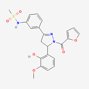 molecular formula C22H21N3O6S B2792916 N-{3-[1-(furan-2-carbonyl)-5-(2-hydroxy-3-methoxyphenyl)-4,5-dihydro-1H-pyrazol-3-yl]phenyl}methanesulfonamide CAS No. 923243-93-0