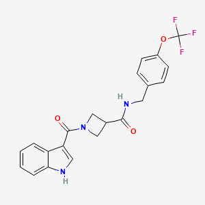 molecular formula C21H18F3N3O3 B2792948 1-(1H-indole-3-carbonyl)-N-(4-(trifluoromethoxy)benzyl)azetidine-3-carboxamide CAS No. 1396812-16-0