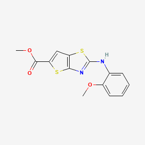 molecular formula C14H12N2O3S2 B2792973 Methyl 2-[(2-methoxyphenyl)amino]thieno[2,3-d][1,3]thiazole-5-carboxylate CAS No. 1424557-19-6