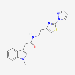 molecular formula C19H19N5OS B2792980 2-(1-methyl-1H-indol-3-yl)-N-{2-[2-(1H-pyrazol-1-yl)-1,3-thiazol-4-yl]ethyl}acetamide CAS No. 1448127-83-0