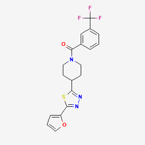 molecular formula C19H16F3N3O2S B2793001 (4-(5-(Furan-2-yl)-1,3,4-thiadiazol-2-yl)piperidin-1-yl)(3-(trifluoromethyl)phenyl)methanone CAS No. 1105245-75-7