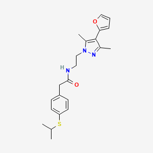 molecular formula C22H27N3O2S B2793036 N-(2-(4-(furan-2-yl)-3,5-dimethyl-1H-pyrazol-1-yl)ethyl)-2-(4-(isopropylthio)phenyl)acetamide CAS No. 2097891-41-1