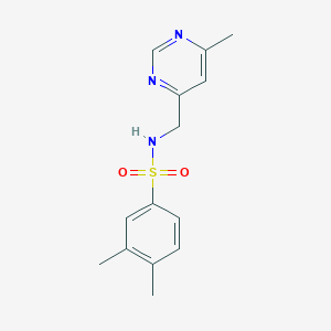 molecular formula C14H17N3O2S B2793045 3,4-dimethyl-N-((6-methylpyrimidin-4-yl)methyl)benzenesulfonamide CAS No. 2097913-24-9