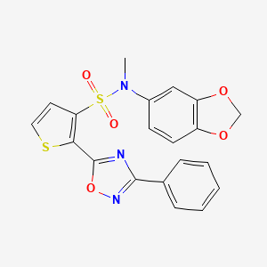 molecular formula C20H15N3O5S2 B2793059 N-(1,3-benzodioxol-5-yl)-N-methyl-2-(3-phenyl-1,2,4-oxadiazol-5-yl)thiophene-3-sulfonamide CAS No. 1105246-75-0