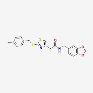 molecular formula C21H20N2O3S2 B2793061 N-(benzo[d][1,3]dioxol-5-ylmethyl)-2-(2-((4-methylbenzyl)thio)thiazol-4-yl)acetamide CAS No. 941923-07-5