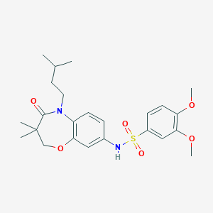 molecular formula C24H32N2O6S B2793063 N-(5-isopentyl-3,3-dimethyl-4-oxo-2,3,4,5-tetrahydrobenzo[b][1,4]oxazepin-8-yl)-3,4-dimethoxybenzenesulfonamide CAS No. 921907-75-7