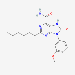 molecular formula C19H23N5O3 B2793068 2-hexyl-9-(3-methoxyphenyl)-8-oxo-8,9-dihydro-7H-purine-6-carboxamide CAS No. 900010-85-7