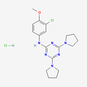 molecular formula C18H24Cl2N6O B2793074 N-(3-chloro-4-methoxyphenyl)-4,6-di(pyrrolidin-1-yl)-1,3,5-triazin-2-amine hydrochloride CAS No. 1179497-66-5
