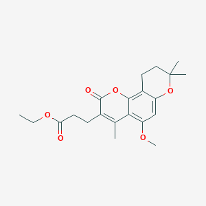 molecular formula C21H26O6 B2793084 Ethyl 3-(5-methoxy-4,8,8-trimethyl-2-oxo-9,10-dihydropyrano[2,3-h]chromen-3-yl)propanoate CAS No. 859663-21-1