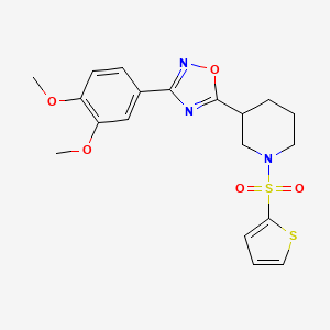 molecular formula C19H21N3O5S2 B2793097 3-[3-(3,4-Dimethoxyphenyl)-1,2,4-oxadiazol-5-yl]-1-(2-thienylsulfonyl)piperidine CAS No. 1105213-39-5