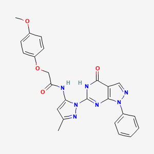 molecular formula C24H21N7O4 B2793098 2-(4-methoxyphenoxy)-N-(3-methyl-1-(4-oxo-1-phenyl-4,5-dihydro-1H-pyrazolo[3,4-d]pyrimidin-6-yl)-1H-pyrazol-5-yl)acetamide CAS No. 1019097-70-1