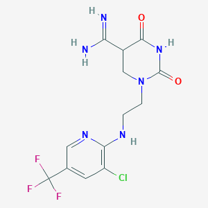 molecular formula C13H14ClF3N6O2 B2793110 1-(2-((3-Chloro-5-(trifluoromethyl)-2-pyridinyl)amino)ethyl)-2,4-dioxohexahydro-5-pyrimidinecarboximidamide CAS No. 341966-22-1