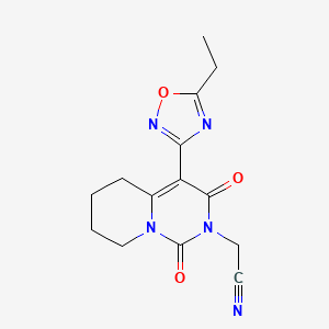 molecular formula C14H15N5O3 B2793111 2-(4-(5-Ethyl-1,2,4-oxadiazol-3-yl)-1,3-dioxo-5,6,7,8-tetrahydro-1H-pyrido[1,2-c]pyrimidin-2(3H)-yl)acetonitrile CAS No. 1775328-72-7