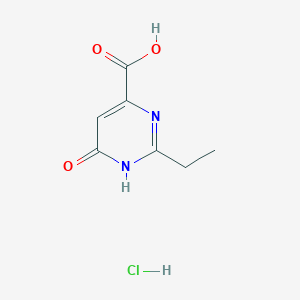 molecular formula C7H9ClN2O3 B2793115 2-Ethyl-6-oxo-1H-pyrimidine-4-carboxylic acid;hydrochloride CAS No. 2416243-11-1