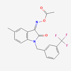 molecular formula C19H15F3N2O3 B2793118 3-[(acetyloxy)imino]-5-methyl-1-[3-(trifluoromethyl)benzyl]-1,3-dihydro-2H-indol-2-one CAS No. 321429-93-0