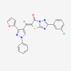 molecular formula C24H14ClN5O2S B2793119 (Z)-2-(3-chlorophenyl)-5-((3-(furan-2-yl)-1-phenyl-1H-pyrazol-4-yl)methylene)thiazolo[3,2-b][1,2,4]triazol-6(5H)-one CAS No. 956723-26-5