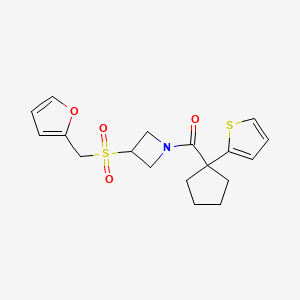 molecular formula C18H21NO4S2 B2793137 (3-((Furan-2-ylmethyl)sulfonyl)azetidin-1-yl)(1-(thiophen-2-yl)cyclopentyl)methanone CAS No. 1797698-00-0