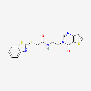 molecular formula C17H14N4O2S3 B2793150 2-(benzo[d]thiazol-2-ylthio)-N-(2-(4-oxothieno[3,2-d]pyrimidin-3(4H)-yl)ethyl)acetamide CAS No. 1903286-66-7