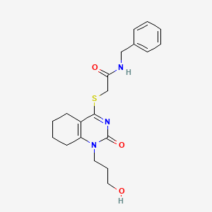 molecular formula C20H25N3O3S B2793153 N-benzyl-2-((1-(3-hydroxypropyl)-2-oxo-1,2,5,6,7,8-hexahydroquinazolin-4-yl)thio)acetamide CAS No. 899977-58-3