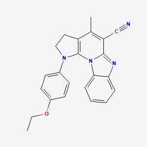molecular formula C23H20N4O B2793164 3-(4-Ethoxyphenyl)-7-methyl-1,3,10-triazatetracyclo[7.7.0.0^{2,6}.0^{11,16}]hexadeca-2(6),7,9,11(16),12,14-hexaene-8-carbonitrile CAS No. 879915-10-3