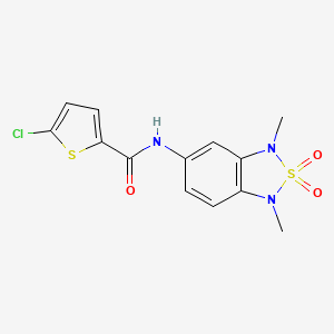 molecular formula C13H12ClN3O3S2 B2793165 5-chloro-N-(1,3-dimethyl-2,2-dioxido-1,3-dihydrobenzo[c][1,2,5]thiadiazol-5-yl)thiophene-2-carboxamide CAS No. 2034403-02-4