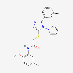 molecular formula C23H23N5O2S B2793171 N-(2-methoxy-5-methylphenyl)-2-{[5-(3-methylphenyl)-4-(1H-pyrrol-1-yl)-4H-1,2,4-triazol-3-yl]sulfanyl}acetamide CAS No. 898371-96-5
