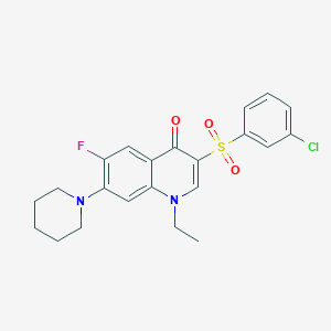 molecular formula C22H22ClFN2O3S B2793199 3-[(3-chlorophenyl)sulfonyl]-1-ethyl-6-fluoro-7-piperidin-1-ylquinolin-4(1H)-one CAS No. 892756-99-9